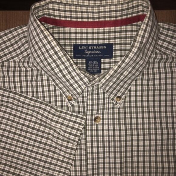 Levi Strauss Signature Green White Plaid Button Up Shirt Mens 2XL Casual - Picture 1 of 10